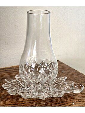 Vintage Miniature Pressed Glass Hurricane Finger Candle Holder Lamp Clear